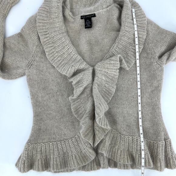 Sarah Spencer Petite Angora Blend Ruffle Front Oatmeal Cardigan Sweater Size PXL - Picture 4 of 7